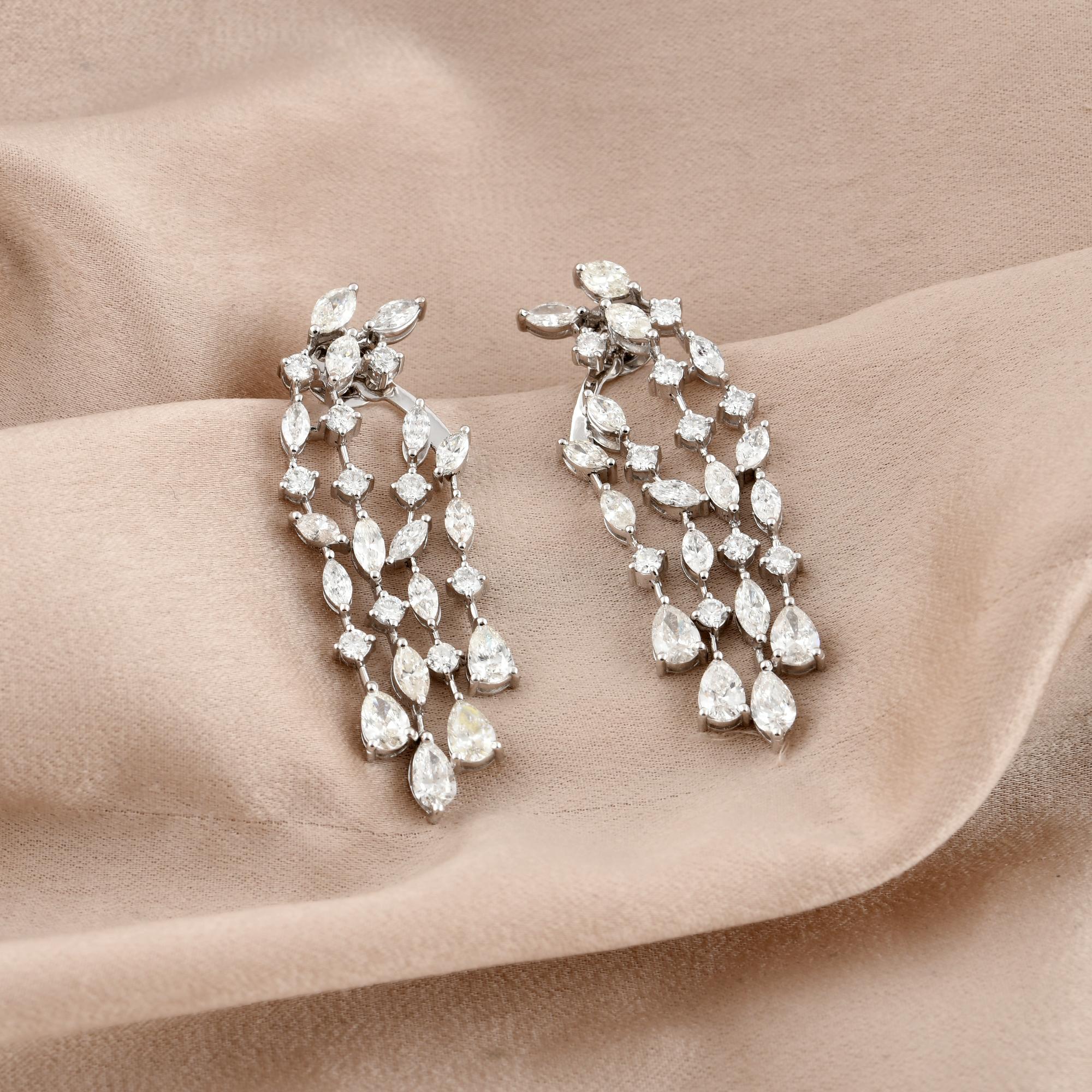 Moderne 6.15ct SI Clarity HI Color Diamond Jacket Earrings 18 Karat White Gold Jewelry en vente