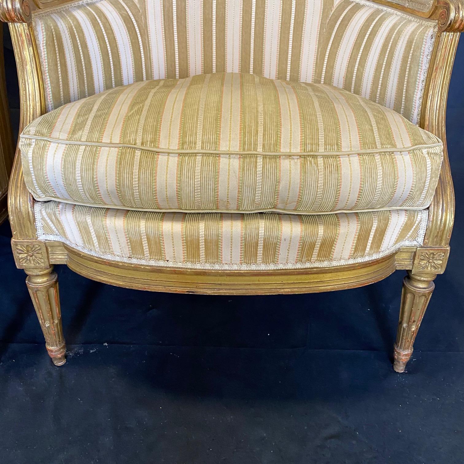 #6158, 19th Century Pair of Rare French Louis XVI Bergeres Chairs with Original 6