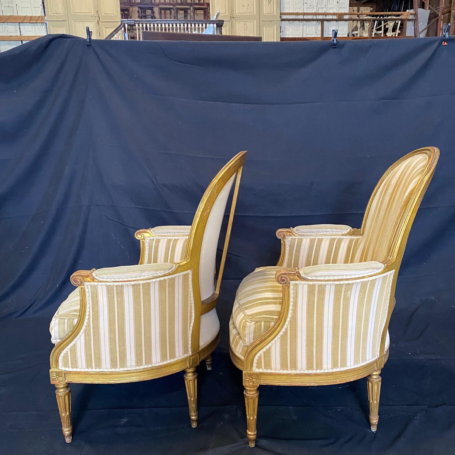 #6158, 19th Century Pair of Rare French Louis XVI Bergeres Chairs with Original 11