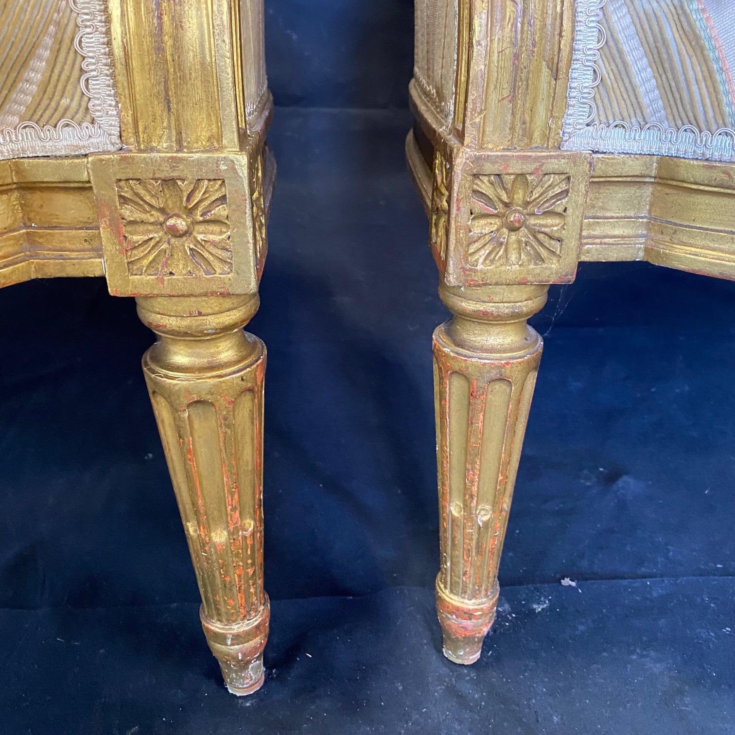 Upholstery #6158, 19th Century Pair of Rare French Louis XVI Bergeres Chairs with Original