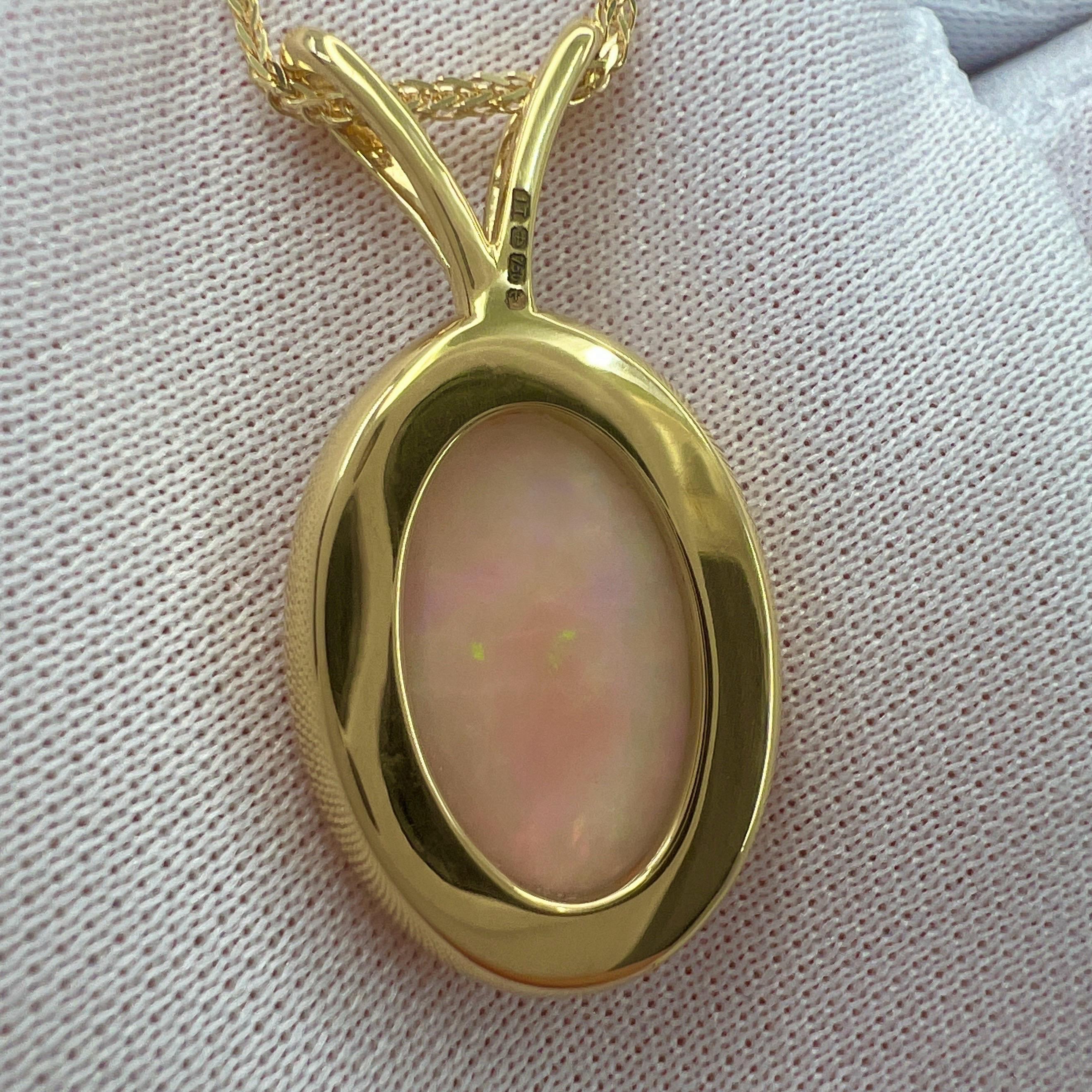 6.15ct Fine White Opal Oval Cabochon 18k Yellow Gold Bezel Pendant Necklace For Sale 6