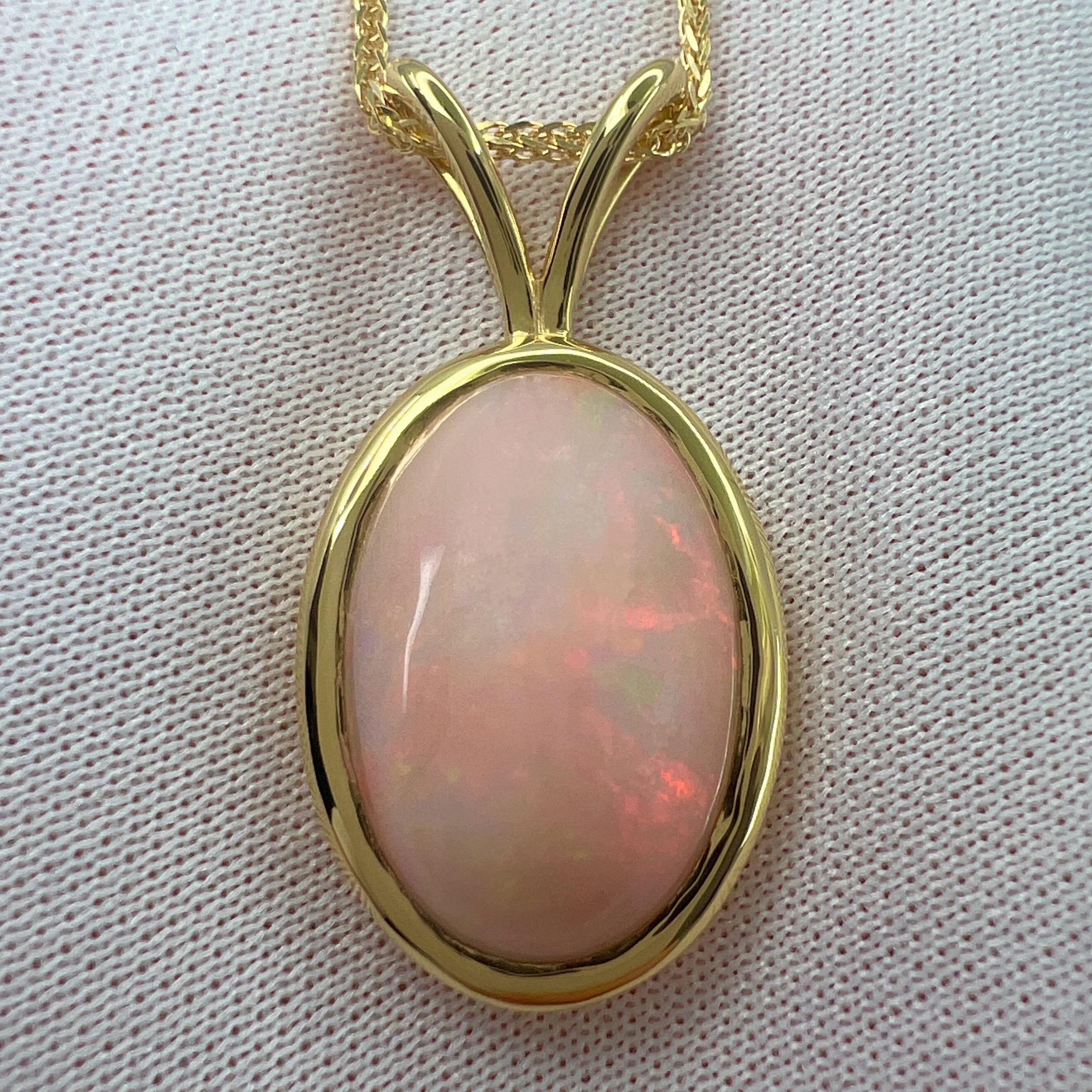 6.15ct Fine White Opal Oval Cabochon 18k Yellow Gold Bezel Pendant Necklace For Sale 7