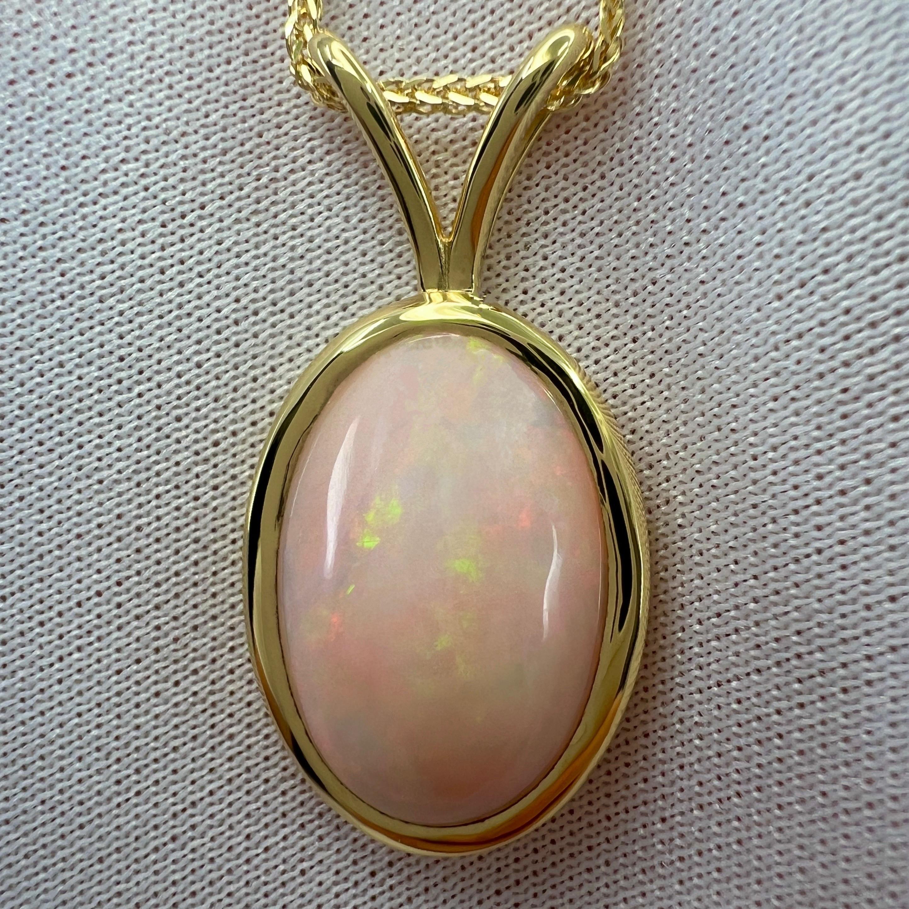6.15ct Fine White Opal Oval Cabochon 18k Yellow Gold Bezel Pendant Necklace For Sale 8