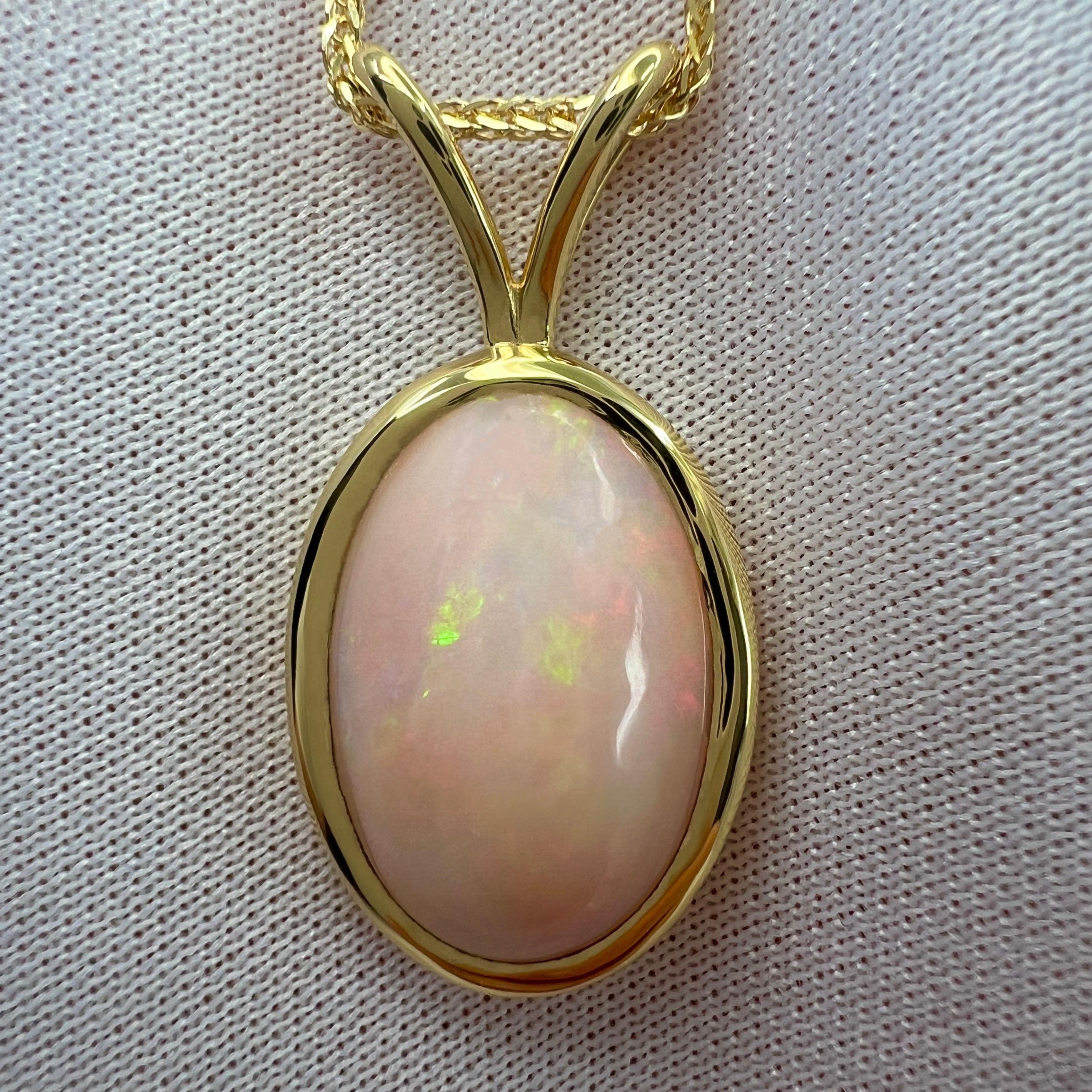 6.15ct Fine White Opal Oval Cabochon 18k Yellow Gold Bezel Pendant Necklace In New Condition For Sale In Birmingham, GB