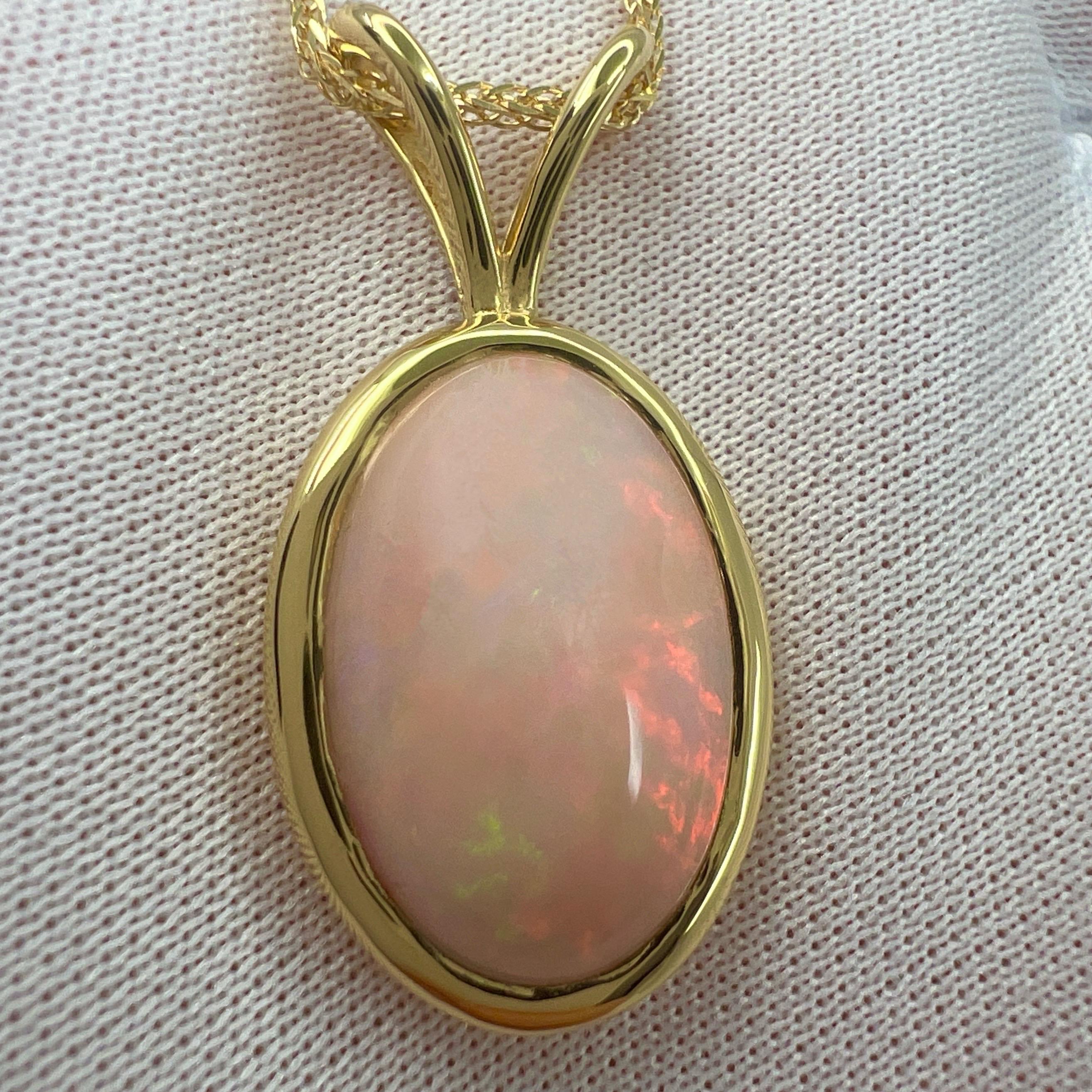Women's or Men's 6.15ct Fine White Opal Oval Cabochon 18k Yellow Gold Bezel Pendant Necklace For Sale