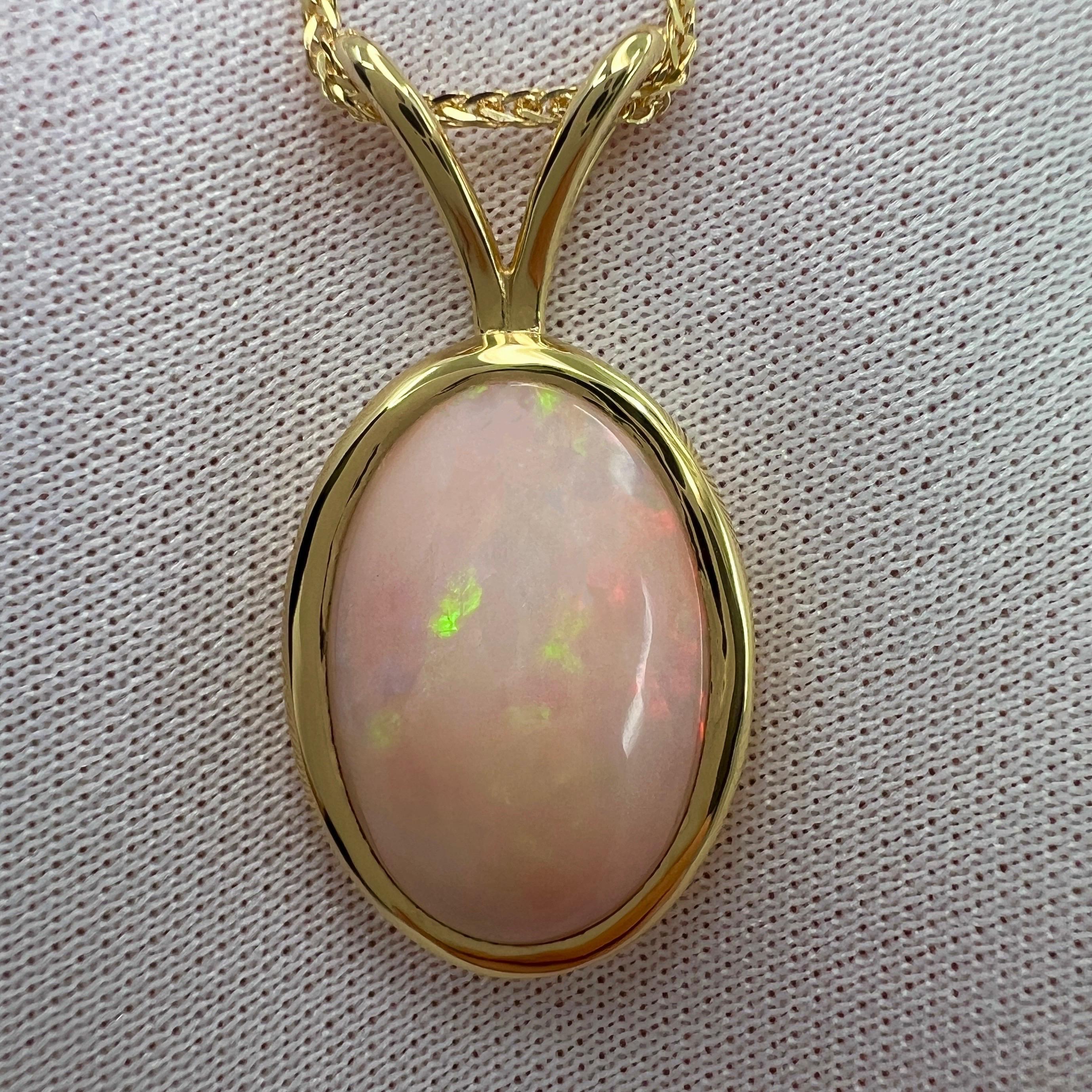 6.15ct Fine White Opal Oval Cabochon 18k Yellow Gold Bezel Pendant Necklace For Sale 1