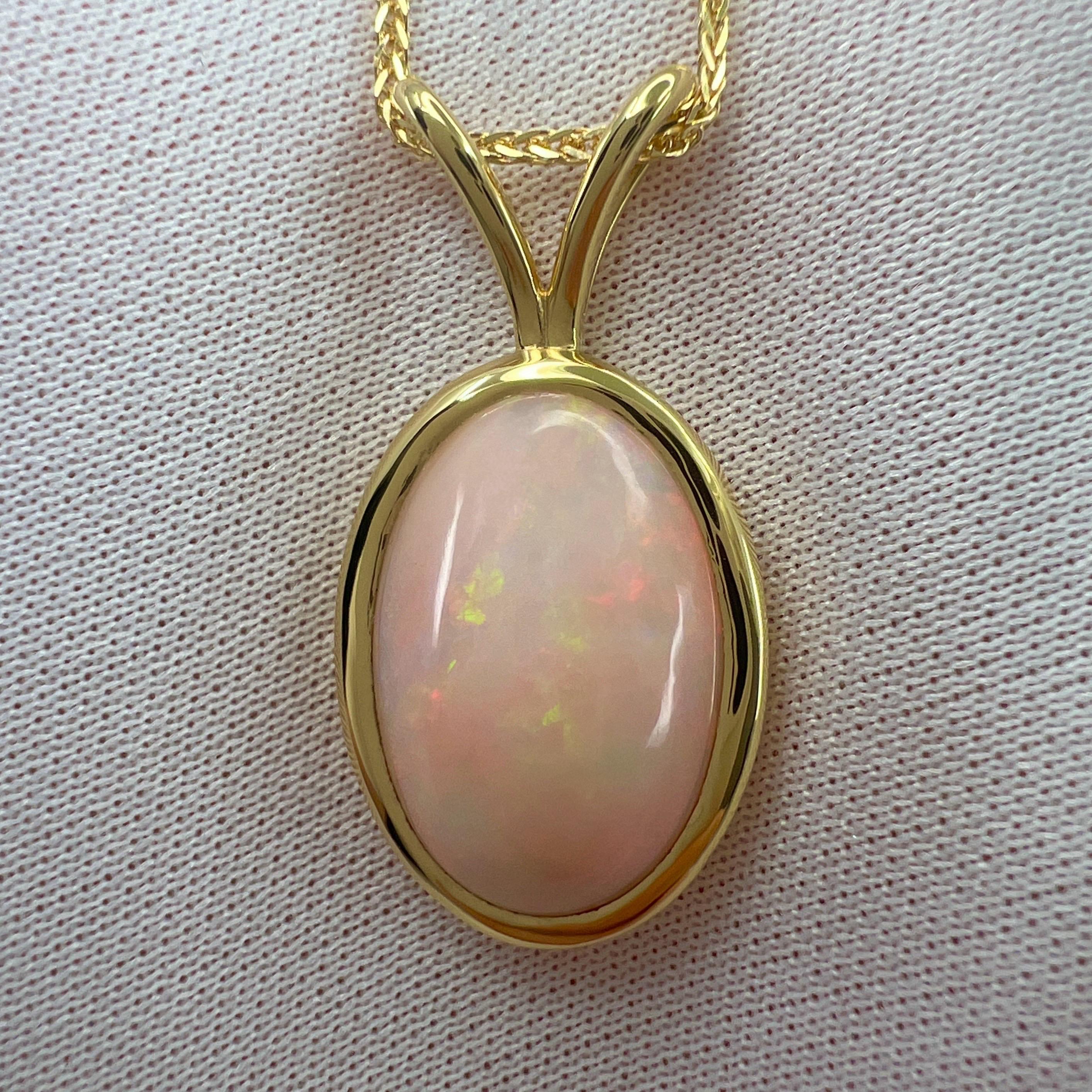 6.15ct Fine White Opal Oval Cabochon 18k Yellow Gold Bezel Pendant Necklace For Sale 2