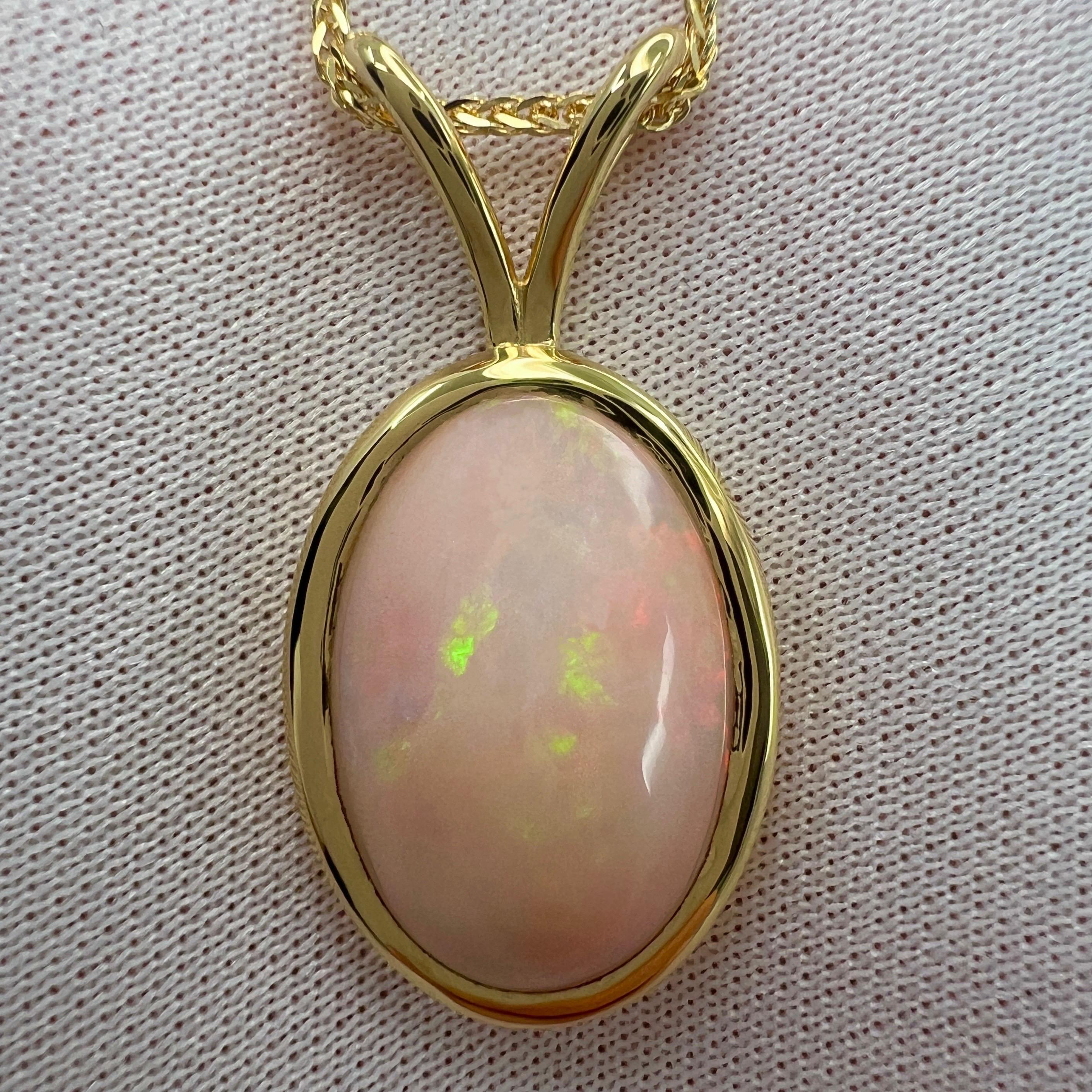 6.15ct Fine White Opal Oval Cabochon 18k Yellow Gold Bezel Pendant Necklace For Sale 3