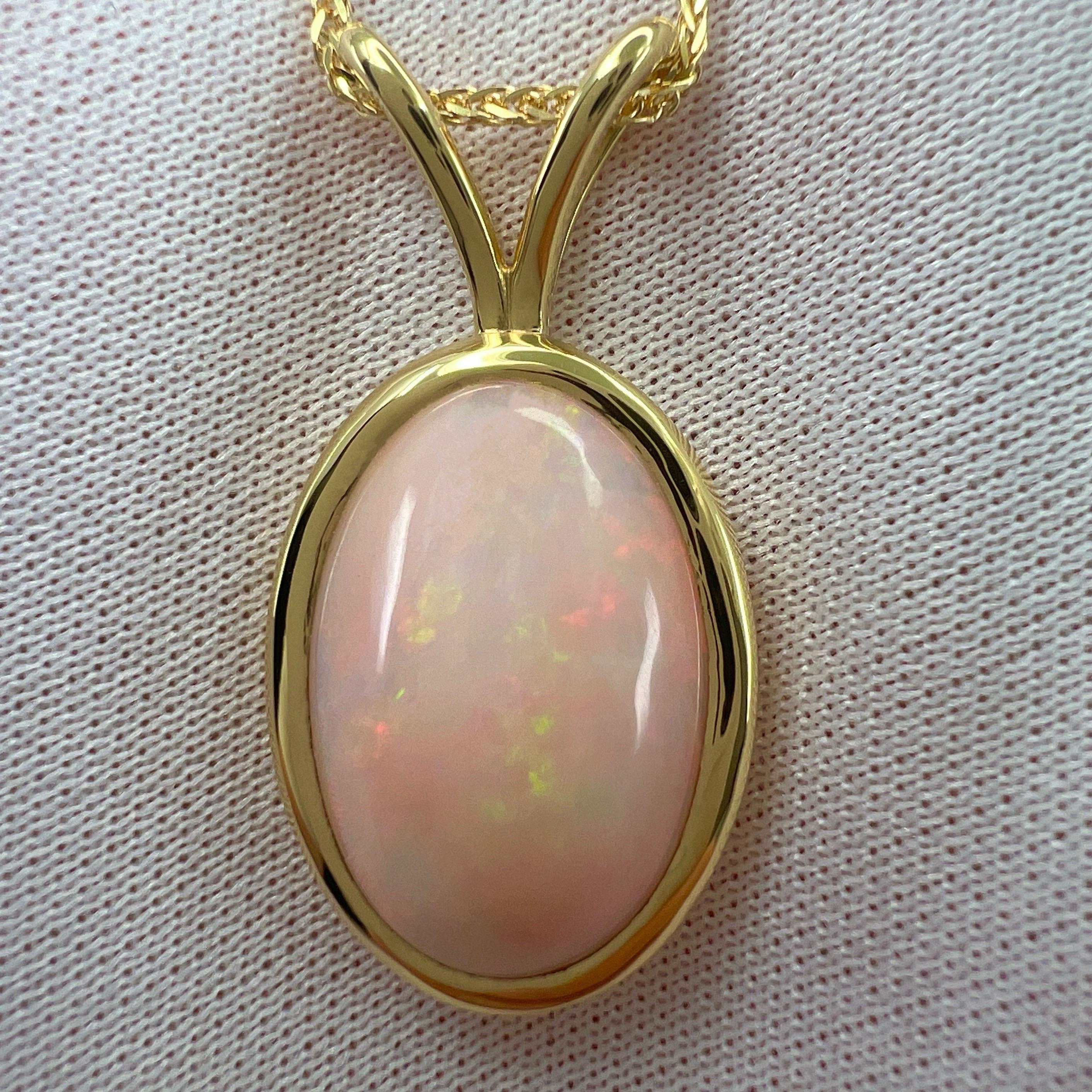 6.15ct Fine White Opal Oval Cabochon 18k Yellow Gold Bezel Pendant Necklace For Sale 4