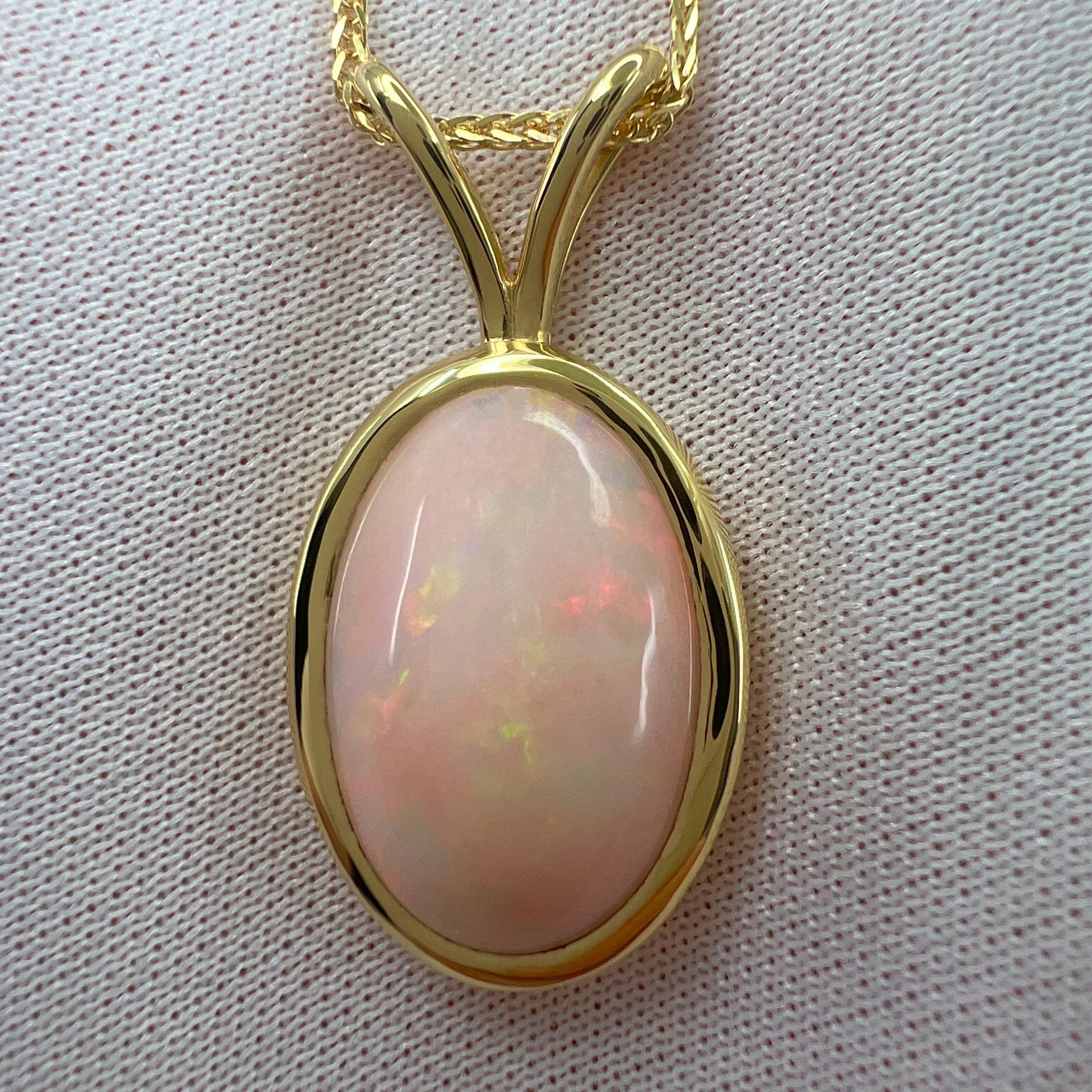 6.15ct Fine White Opal Oval Cabochon 18k Yellow Gold Bezel Pendant Necklace For Sale 5