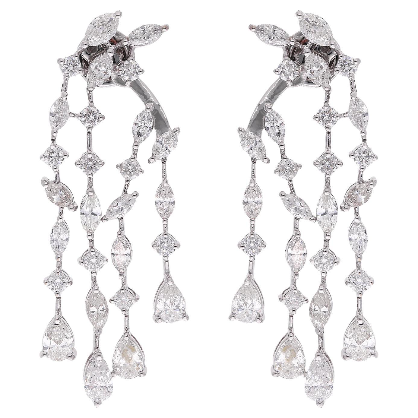 6.15Ct SI/H Natural Diamond Jacket Drop Earrings 18k White Gold Fine Jewelry (Boucles d
oreilles pendantes en or blanc)