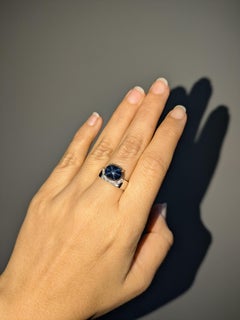 6.15ct Star Sapphire Ring with Natural Diamond Accents: Solid 14K Gold, 11x9mm
