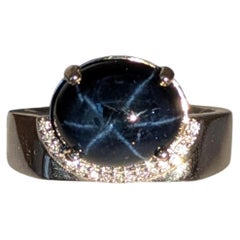 6.15ct Star Sapphire Ring with Natural Diamond Accents: Solid 14K Gold, 11x9mm