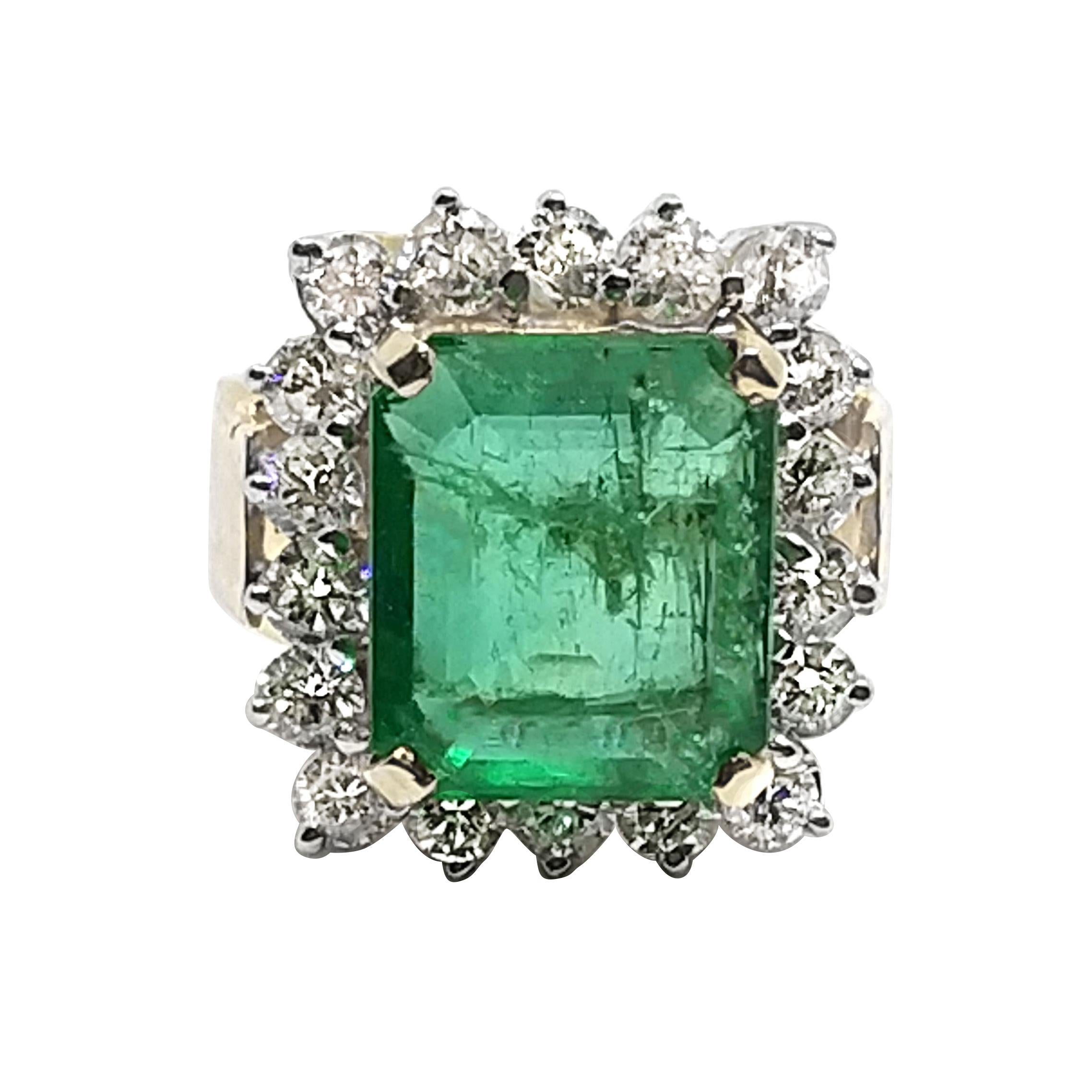 6.16 Carat Emerald 2.3 Carat Diamond Ring For Sale