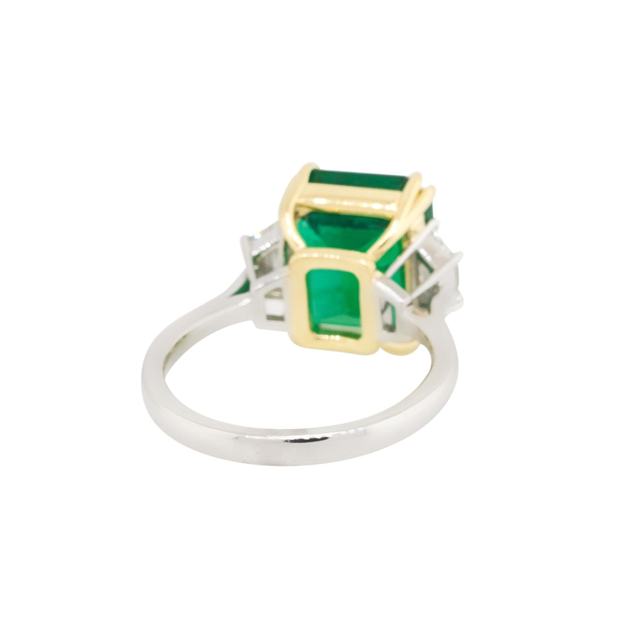 Mixed Cut 6.16 Carat Emerald Center Three Stone Ring with Diamonds Platinum in Stock For Sale