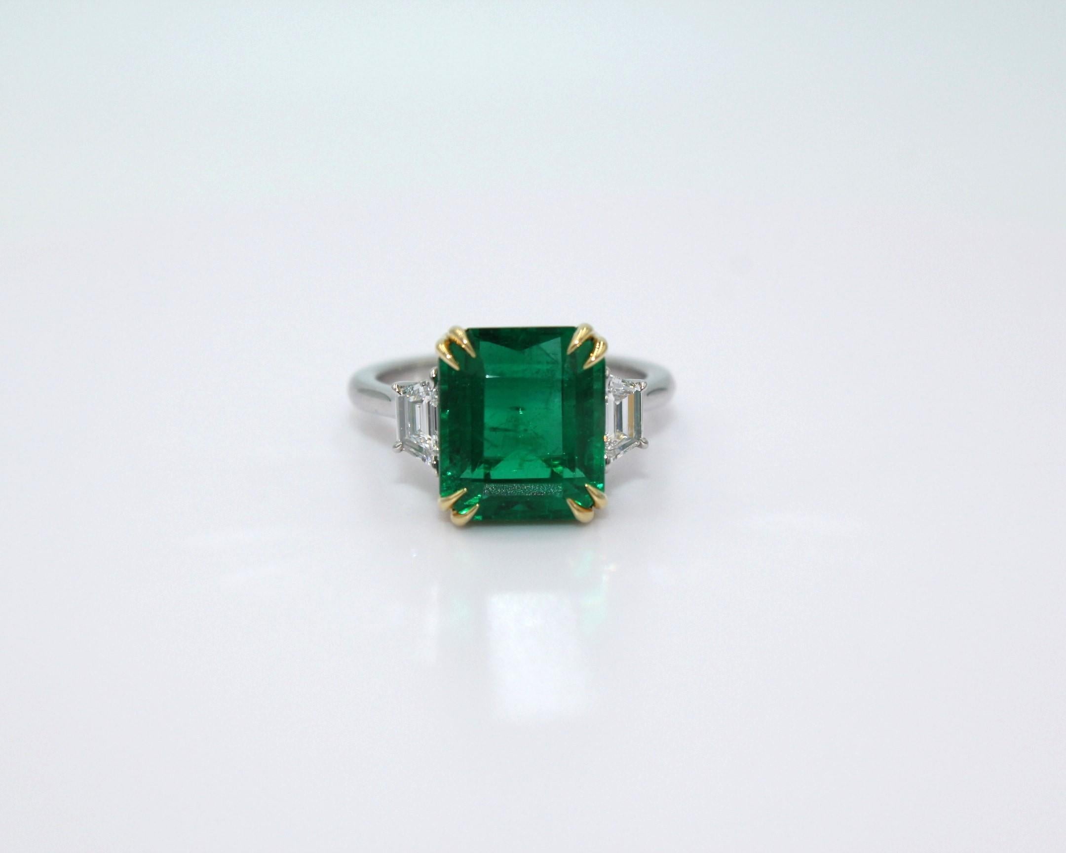 Emerald Cut 6.16 Carat Emerald Diamond Ring  For Sale