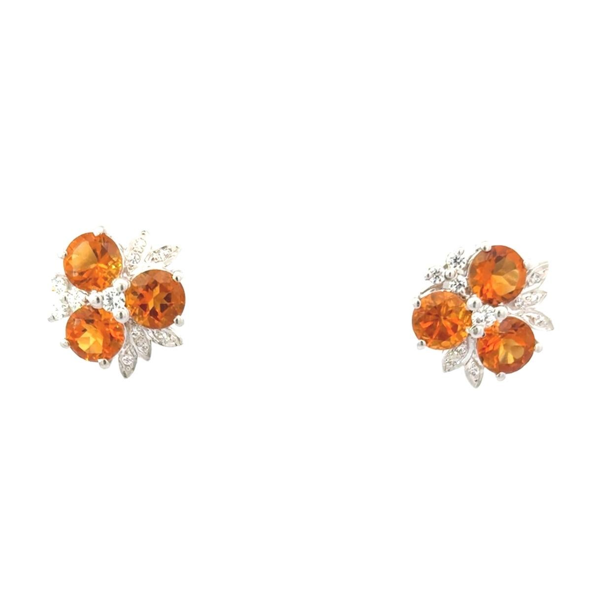 Pendientes de tres piedras de citrino natural de 6,16 quilates para el Día de la Madre en plata en venta 2