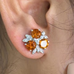 6.16 Carat Natural Citrine Three Stone Stud Earrings for Graduation in Silver