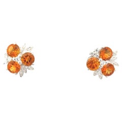6.16 Carat Natural Citrine Three Stone Stud Earrings for Mothers Day in Silver