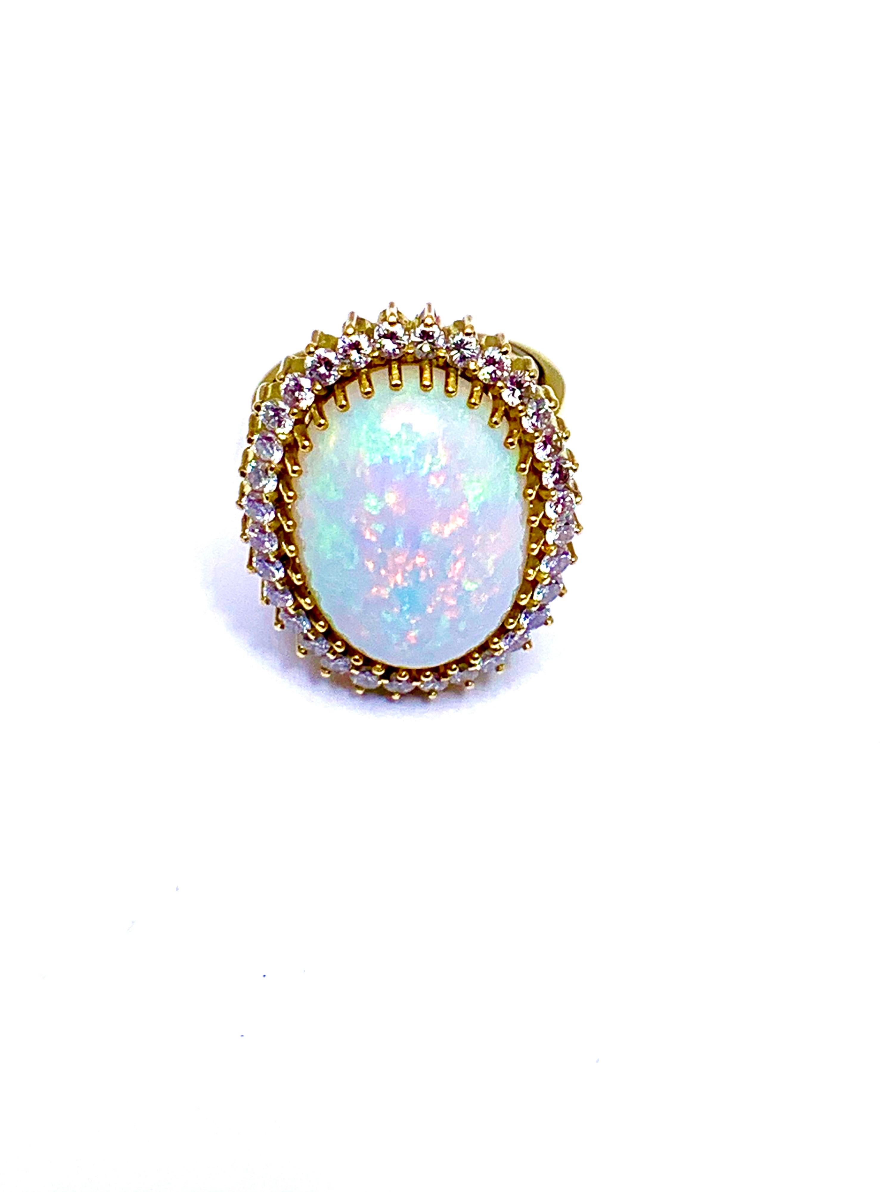 6.16 Carat Oval Cabochon Opal and Diamond 18 Karat Cocktail Ring In Excellent Condition In Chevy Chase, MD