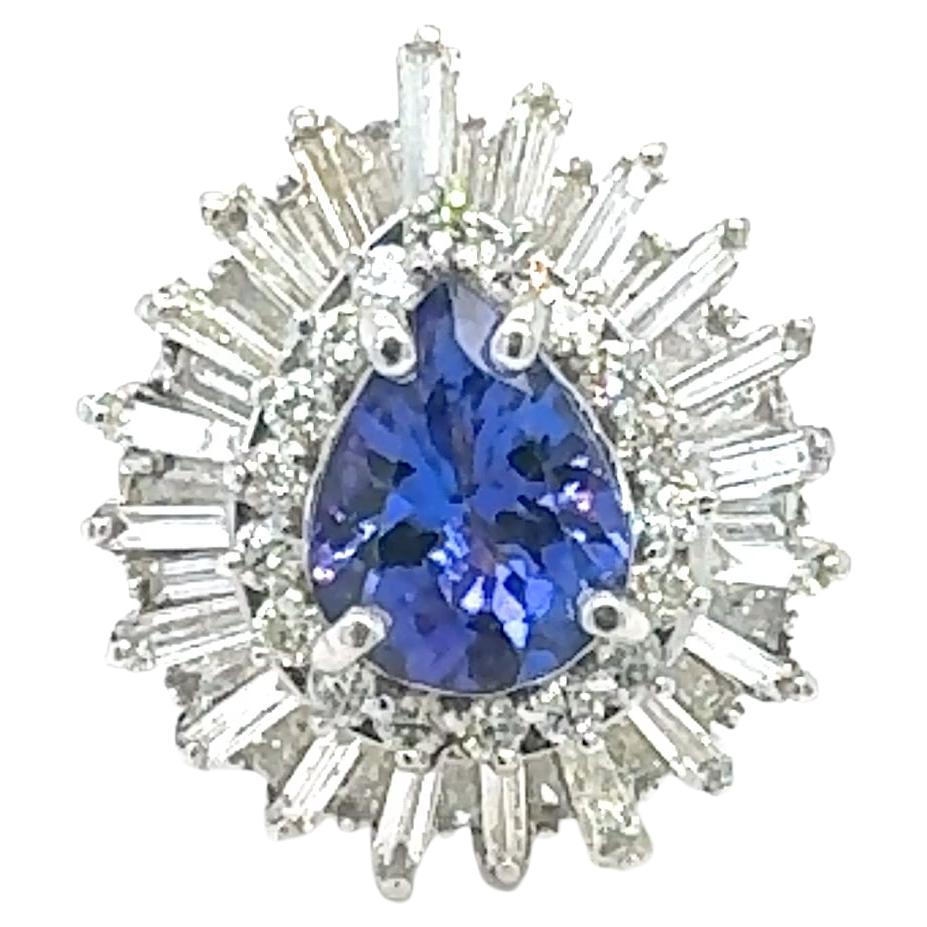 6.16 Carat Pear Cut Tanzanite Diamond 14 Karat White Gold Cluster Ring