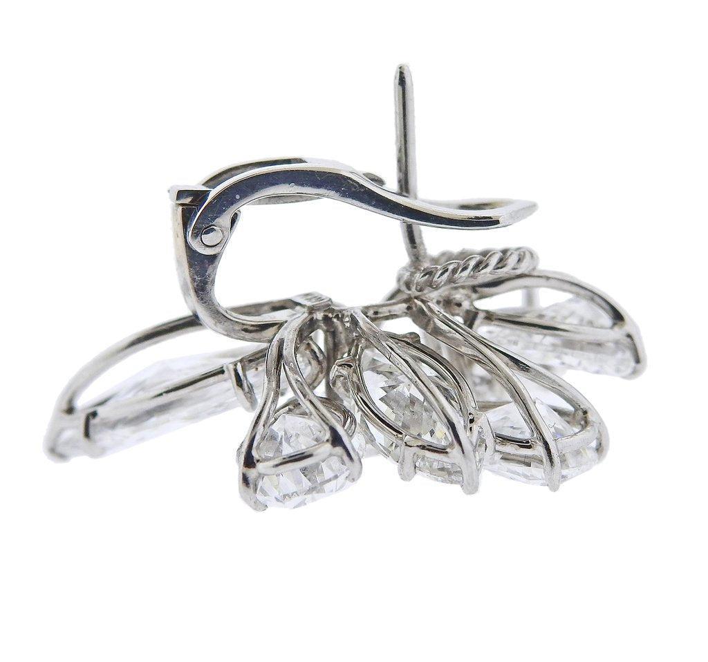 18.22 Carat Pear and Oval and Marquis Shape Diamond Platinum Cluster Earrings For Sale 2
