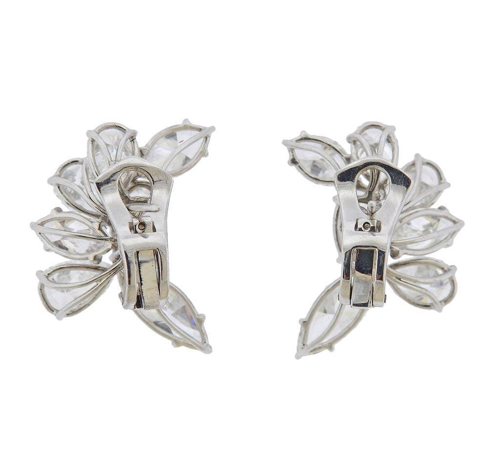 18.22 Carat Pear and Oval and Marquis Shape Diamond Platinum Cluster Earrings For Sale 3