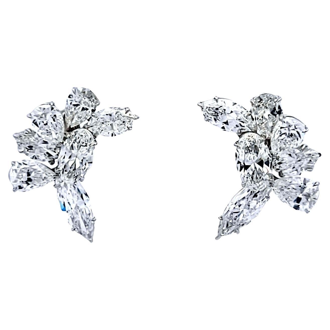 18.22 Carat Pear and Oval and Marquis Shape Diamond Platinum Cluster Earrings For Sale