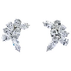 18.22 Carat Pear and Oval and Marquis Shape Diamond Platinum Cluster Earrings