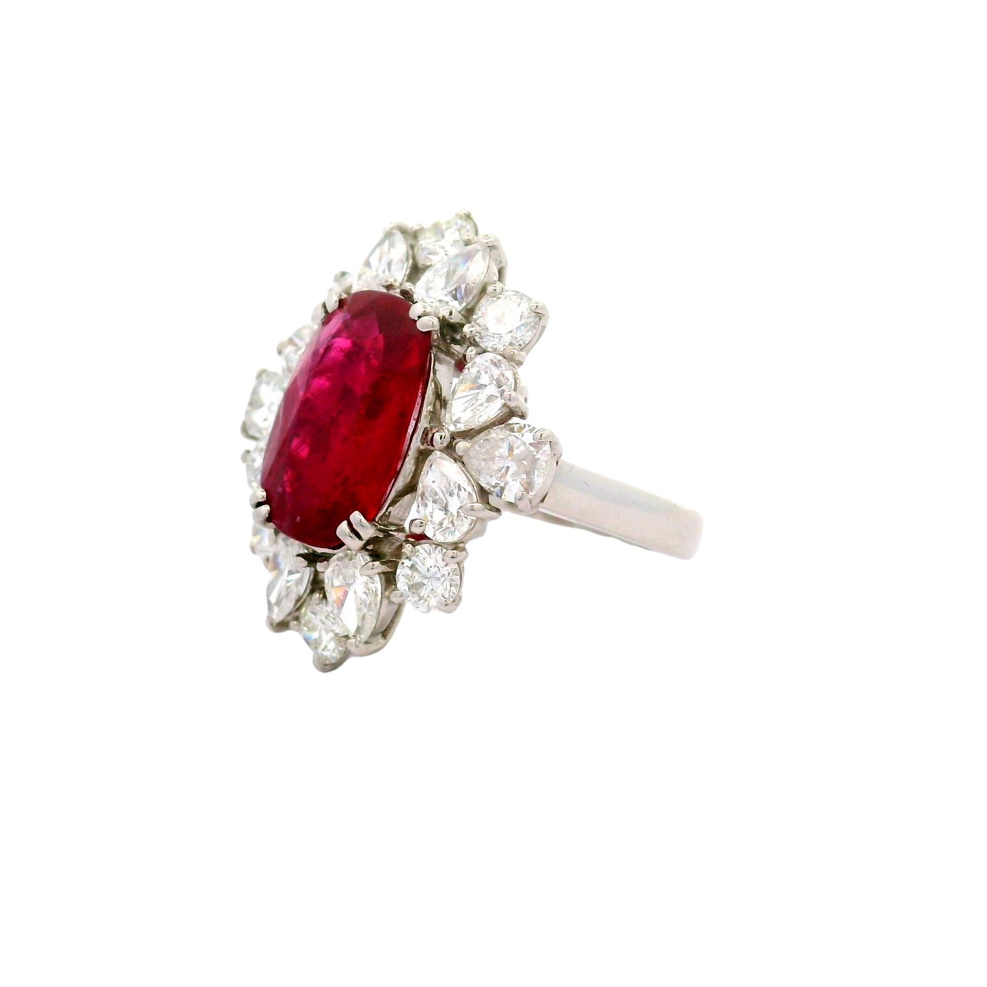 Contemporary 6.16 Carat Ruby Diamond Platinum Ring For Sale