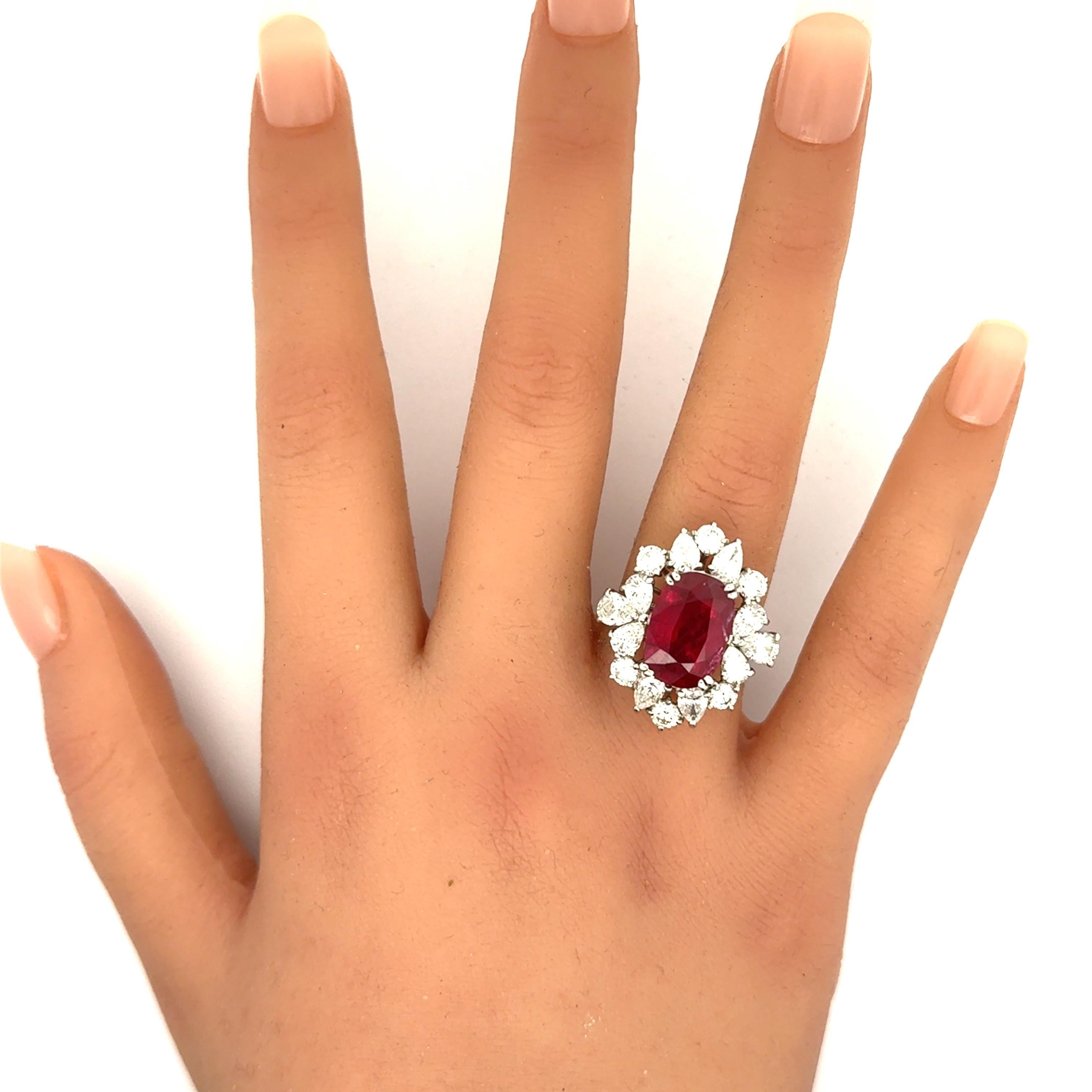 Oval Cut 6.16 Carat Ruby Diamond Platinum Ring For Sale