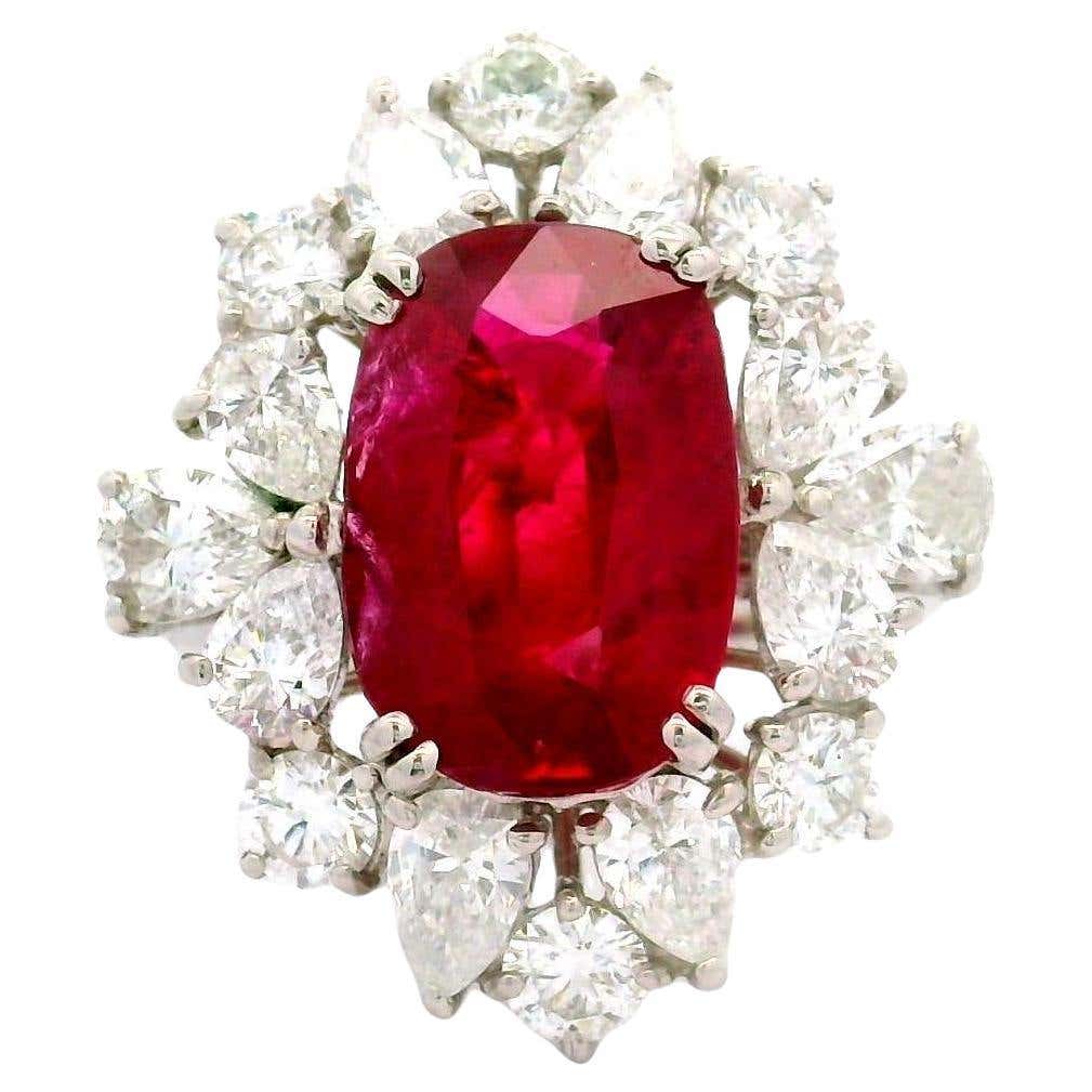 6.16 Carat Ruby Diamond Platinum Ring For Sale at 1stDibs