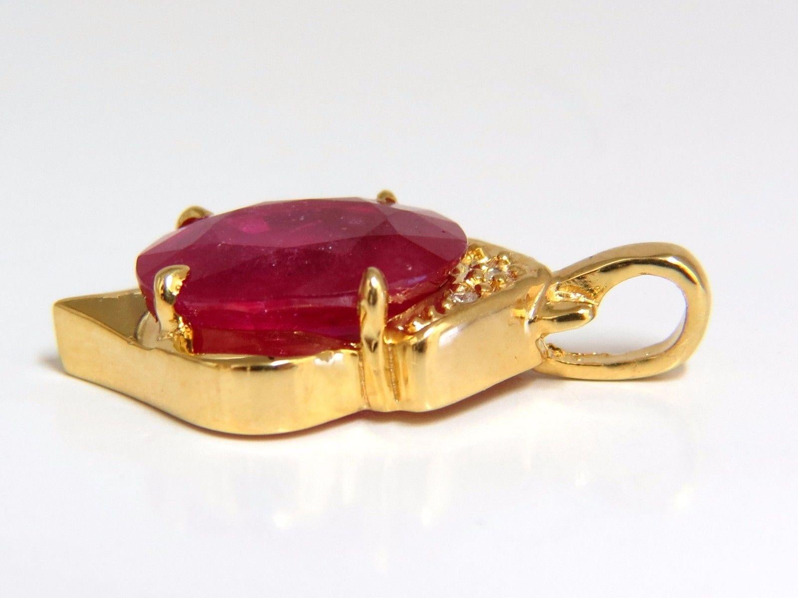 Oval Cut 6.16 Carat Ruby Pendant 14 Karat Vivid Red