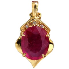 6.16 Carat Ruby Pendant 14 Karat Vivid Red