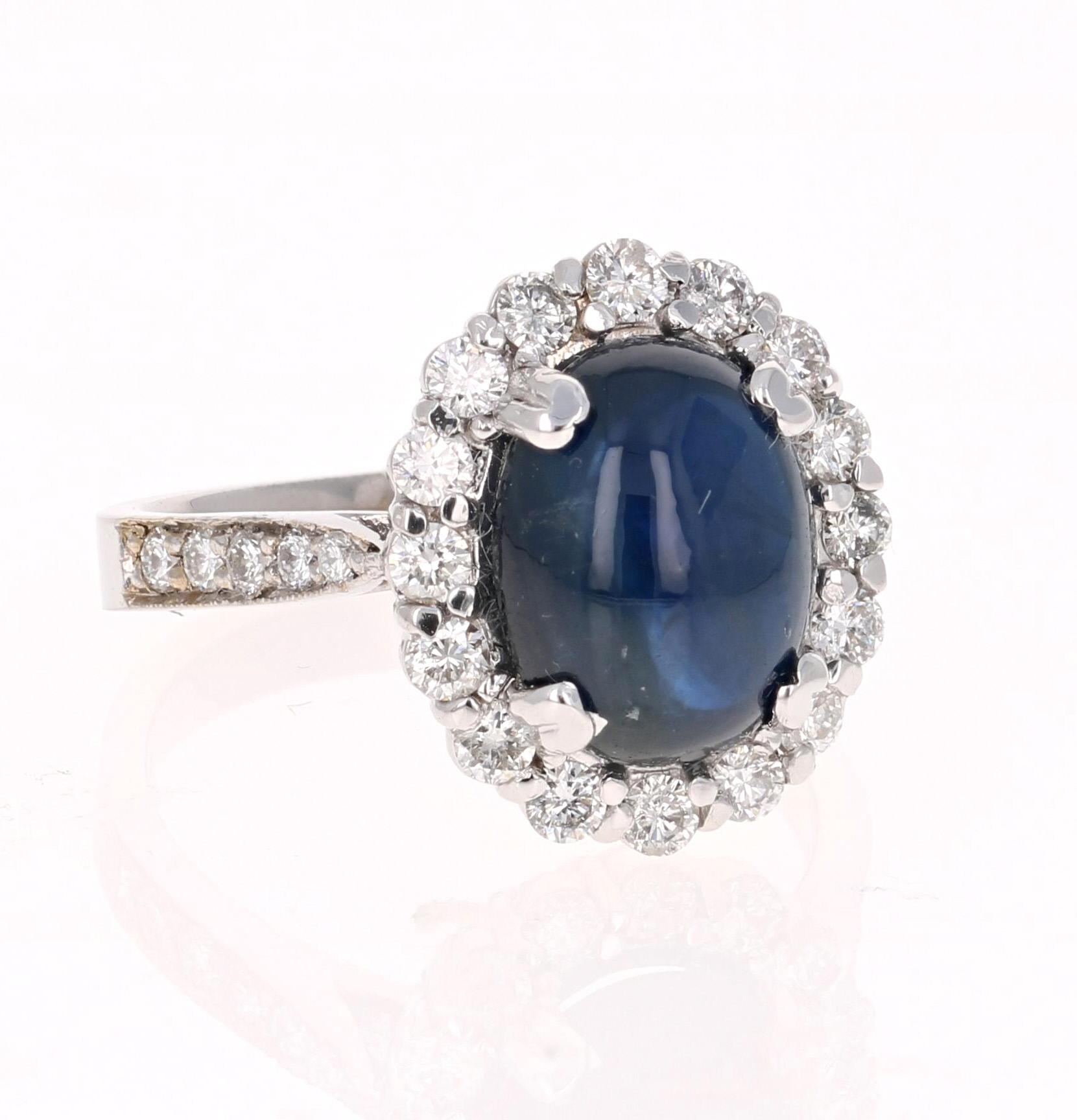 Modern 6.16 Carat Sapphire Diamond 18 Karat White Gold Bridal Ring For Sale