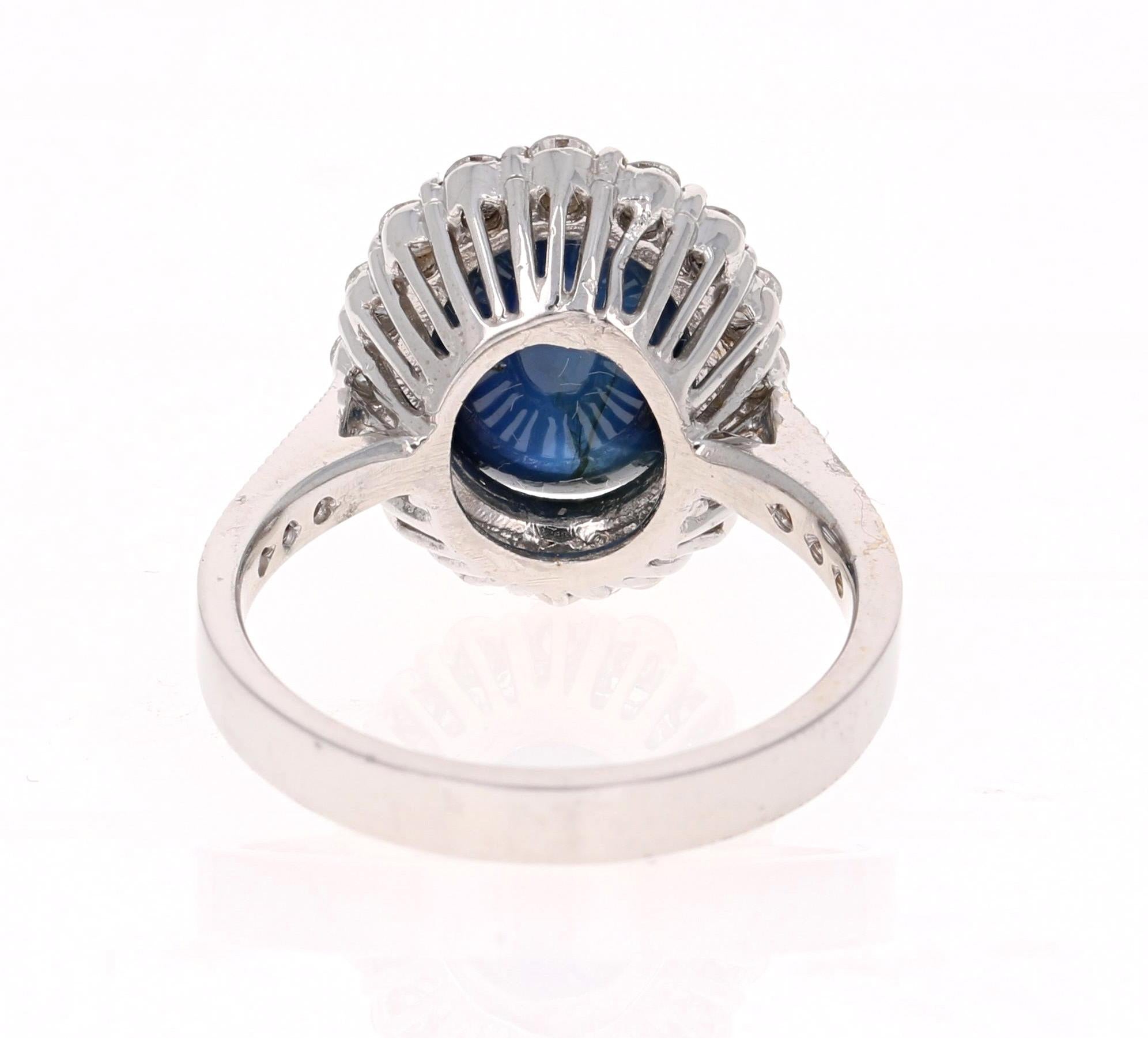 Oval Cut 6.16 Carat Sapphire Diamond 18 Karat White Gold Bridal Ring For Sale