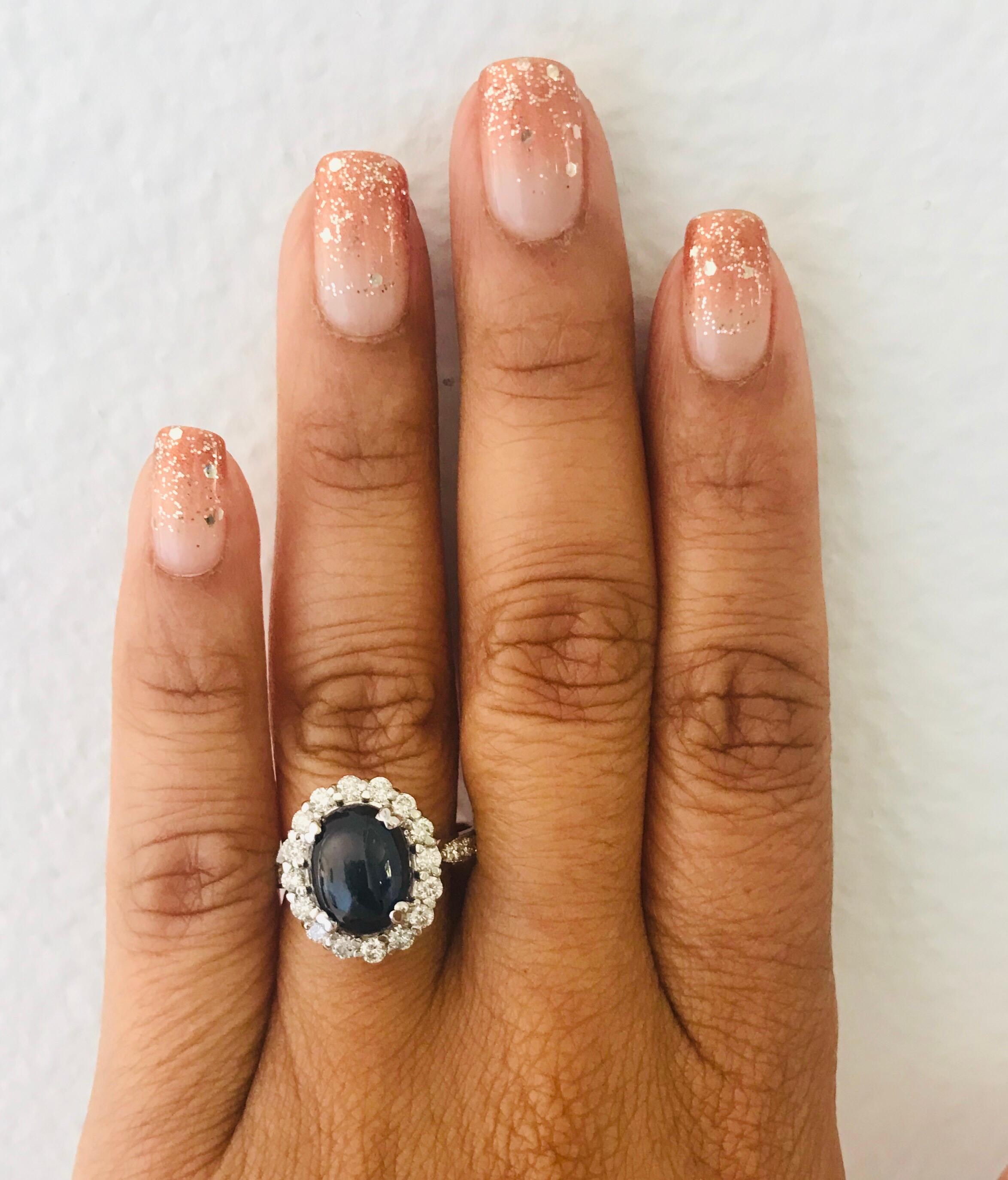 6.16 Carat Sapphire Diamond 18 Karat White Gold Bridal Ring For Sale 1