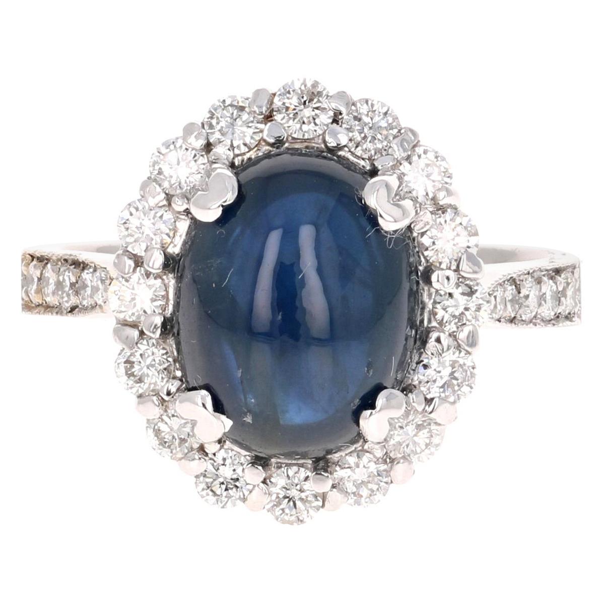 6.16 Carat Sapphire Diamond 18 Karat White Gold Bridal Ring For Sale