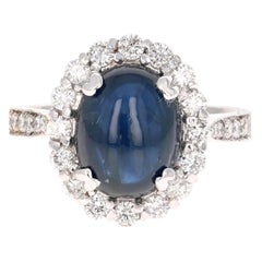 6.16 Carat Sapphire Diamond 18 Karat White Gold Bridal Ring