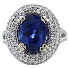 Bague à la mode en or 14 carats avec saphir bleu tournesol de 6,16 carats et diamants ronds