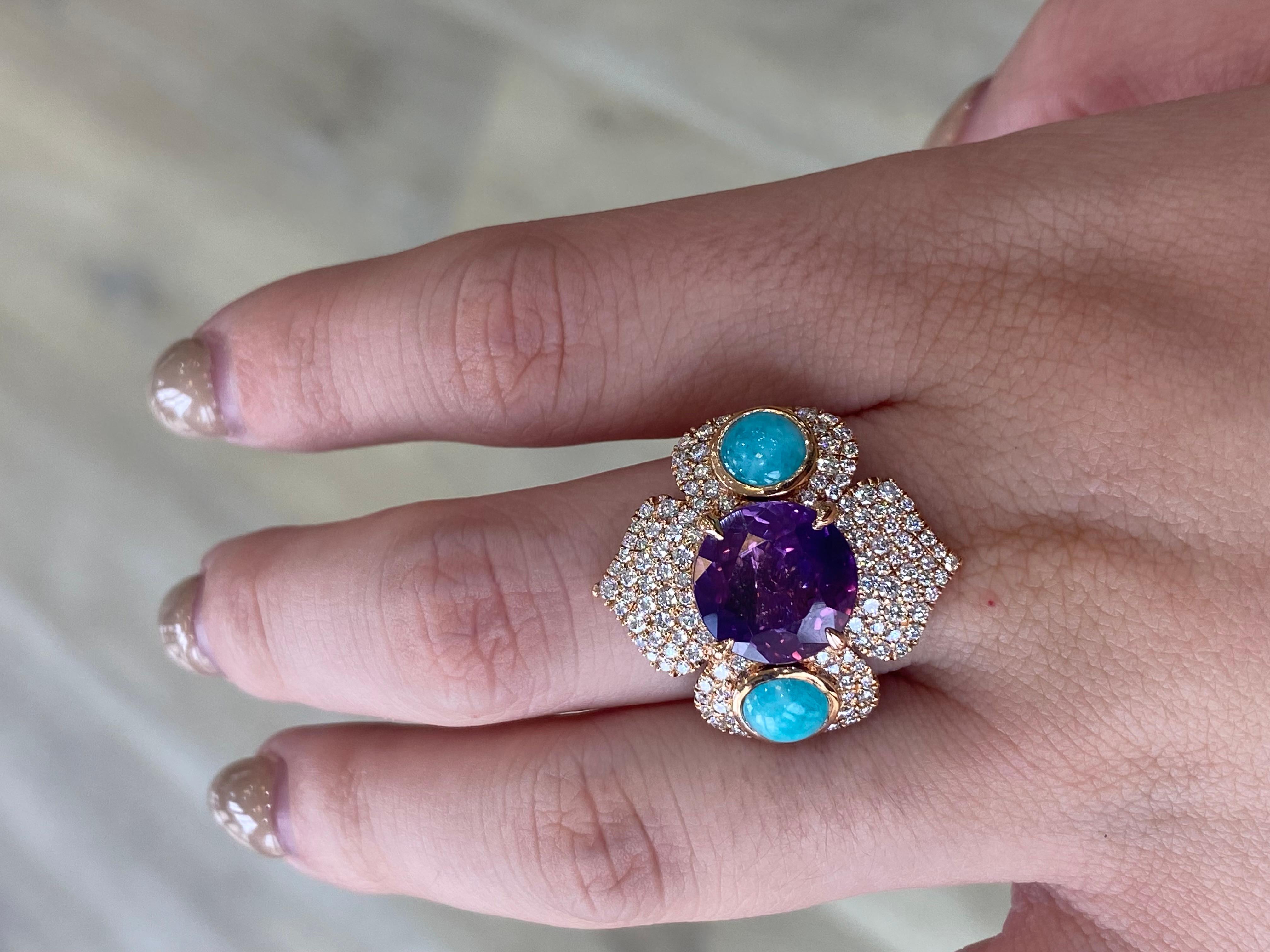 6.16ct Boysenberry Sapphire and Paraiba Tourmaline ring.  In New Condition For Sale In Los Angeles, CA