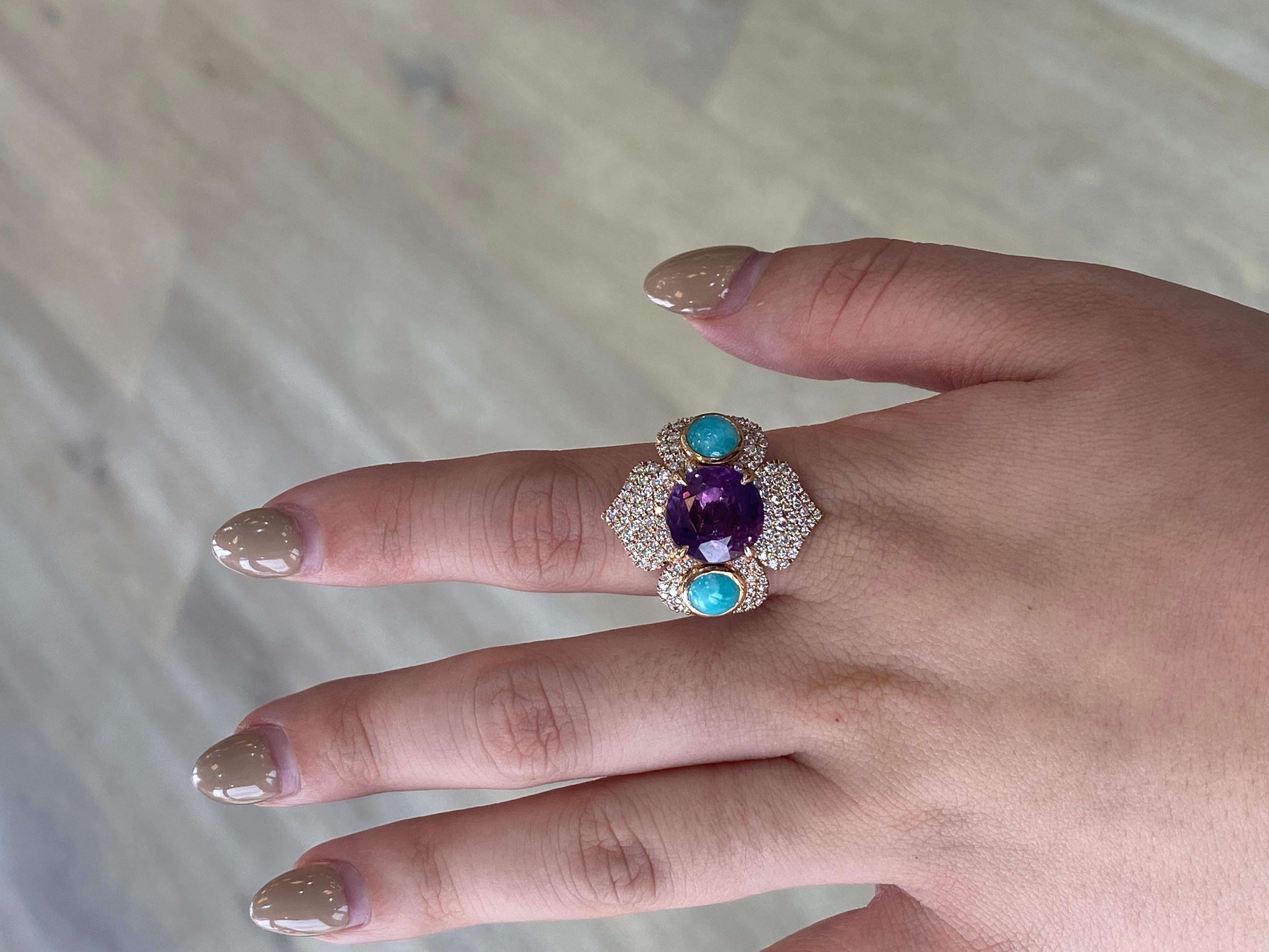 Women's 6.16ct Boysenberry Sapphire and Paraiba Tourmaline ring.  For Sale