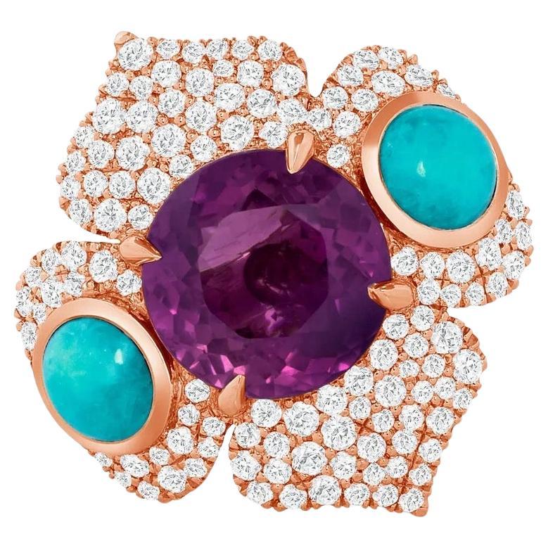 6.16ct Boysenberry Sapphire and Paraiba Tourmaline ring.  For Sale