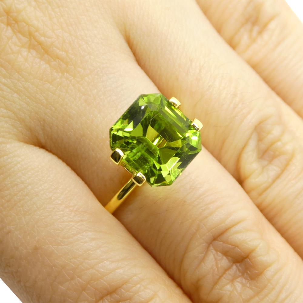 6.16ct Emerald Cut Yellowish Green Peridot from Sapat Gali, Pakistan In New Condition For Sale In Toronto, Ontario