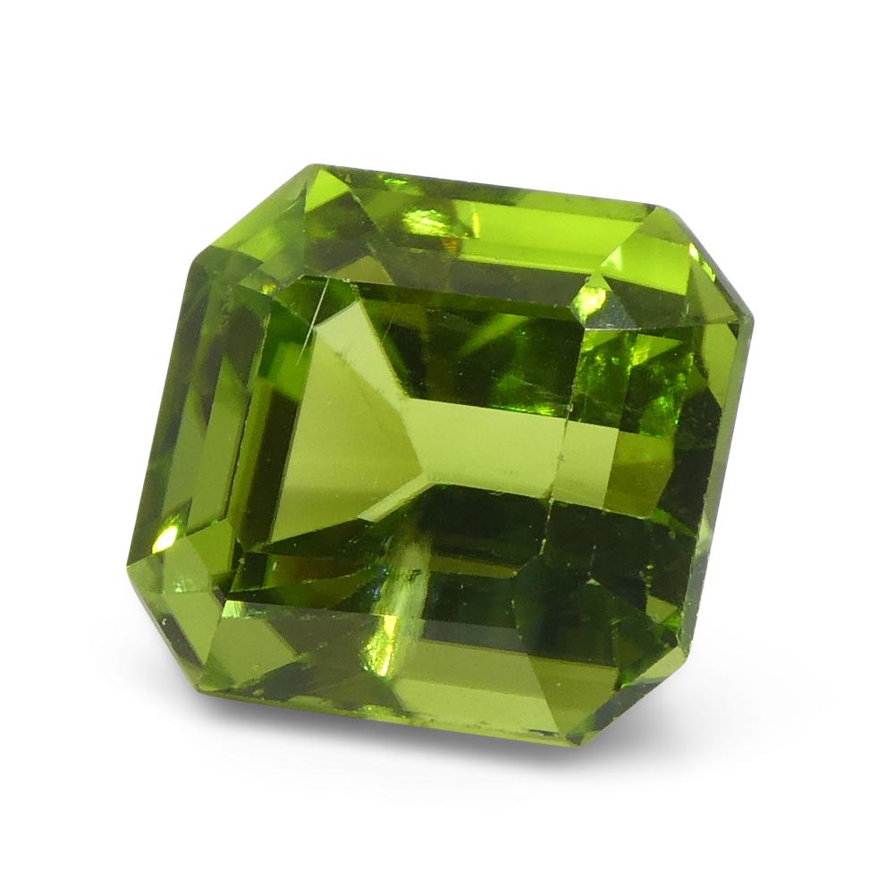 Women's or Men's 6.16ct Emerald Cut Yellowish Green Peridot from Sapat Gali, Pakistan For Sale