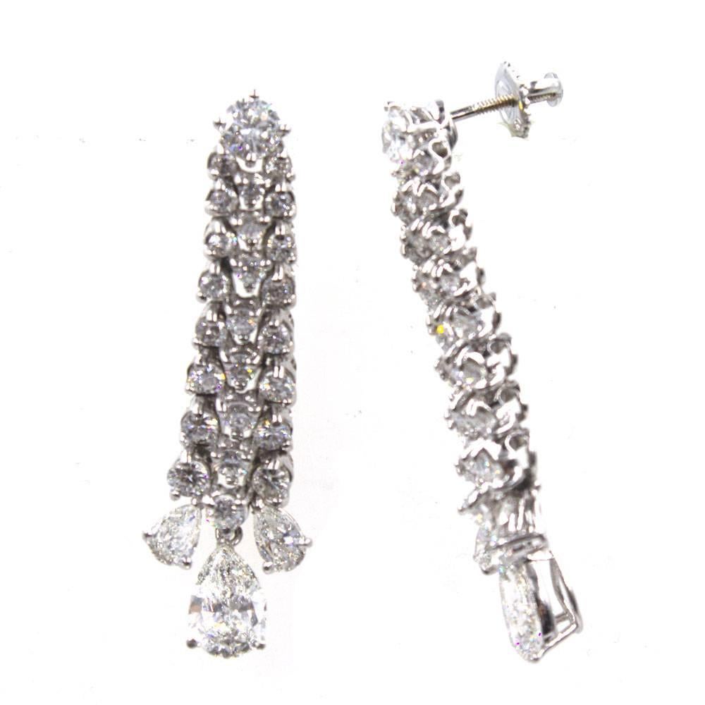 Pear Cut 6.17 Carat Diamond Platinum Dangle Vintage Earrings