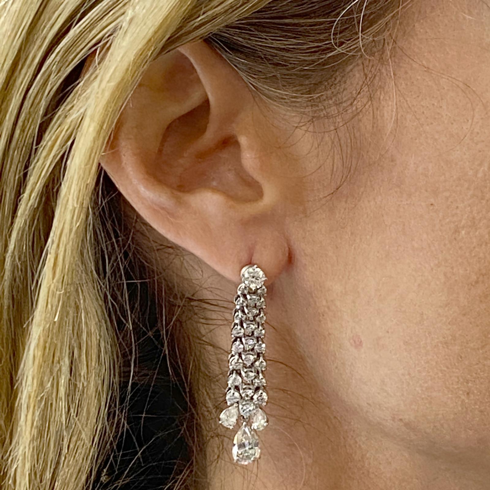 Modern 6.17 Carat Diamond Platinum Dangle Vintage Earrings