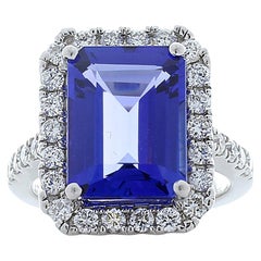 6.17 Carat Emerald Cut Tanzanite and Diamond Cocktail Ring in Platinum