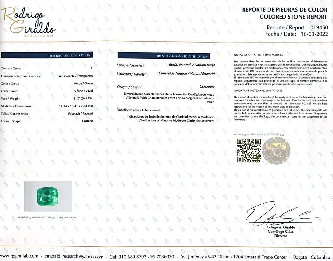 Esmeralda colombiana verde intenso de 6,17 quilates - Muzo talla cojín Gema menor de petróleo en venta 3