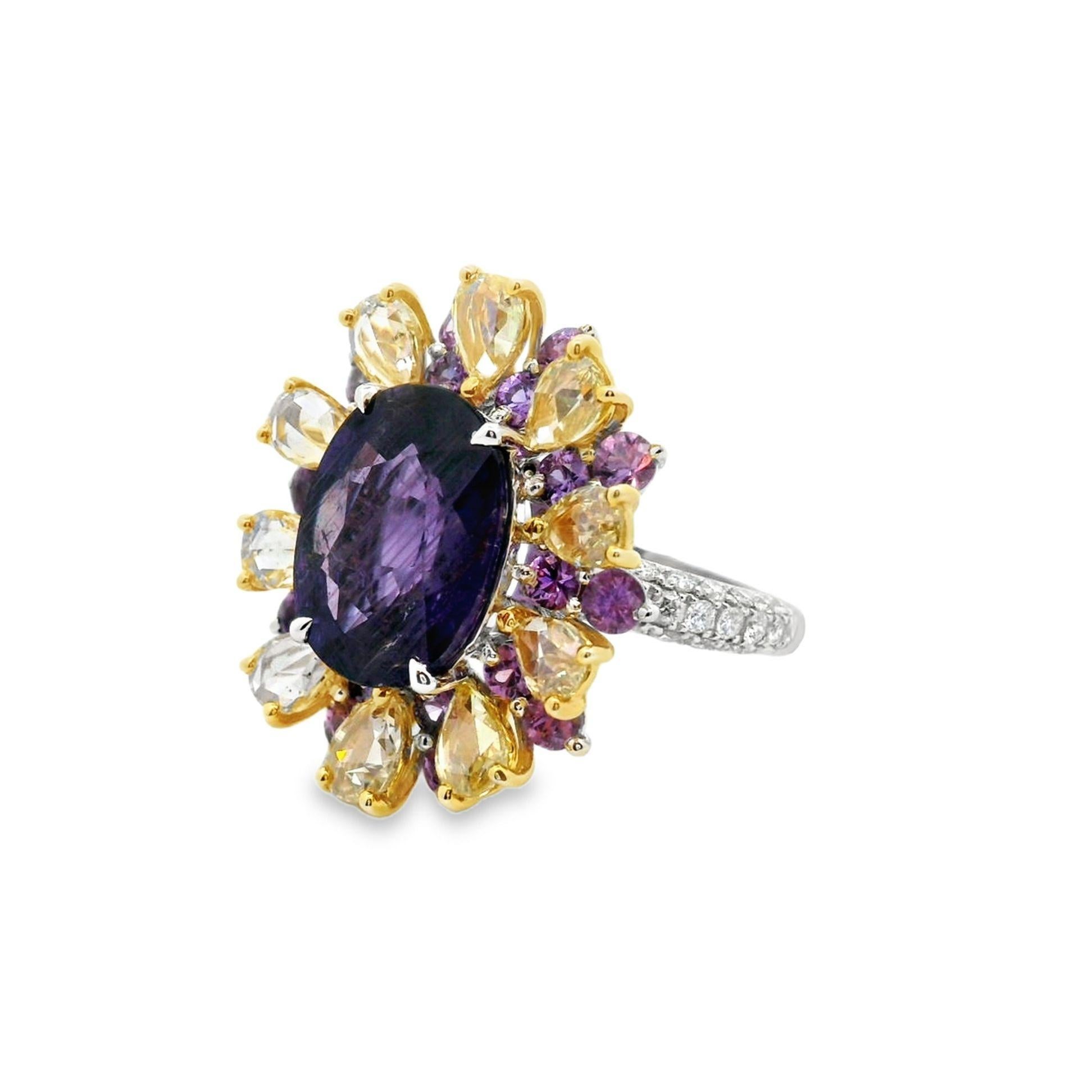 Ring aus 18 Karat Weißgold mit 6,17 Karat unbehandeltem lila Saphir und Diamant, GIA-zertifiziert (Zeitgenössisch) im Angebot